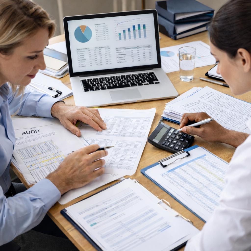 Equipo de Asesorías Araucaria revisando información financiera